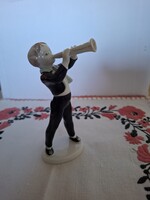 Hollóházi fúvós/trombitás zenész fiú porcelán figura
