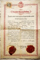 Antik kőműves segédlevél (Ipartársulati Tanuló-bizonyítvány, Szeged, 1884)