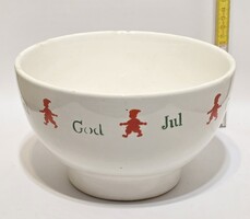 Kispest "God Jul" jelzett, karácsonyi mintás gránit keménycserép kompótos tál (3904)