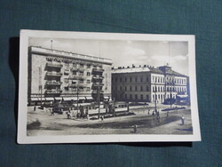 Képeslap,Debrecen,MÁV székház,piac utca,villamos megálló látkép,részlet, 1950-