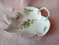 2607/15 Hollóházi porcelán Erika mintás levél alakú kínáló tálka