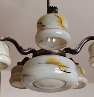 Lámpagyár jelzésű , ötágú búrás vintage ,art deco stílusú csillár (mennyezeti lámpa)