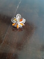 Silver Amber Cocktail Ring for GGalináka
