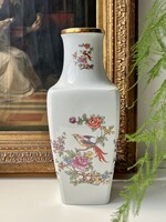 Antik vintage nagyméretű gazdagon díszített Hollóházi porcelán paradicsommadaras virágos váza
