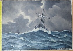 Ship on Stormy Sea Painting