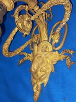 Antik Empire Empír Különleges Kosfejes tűzaranyozott bronz falikar savmaratott búra