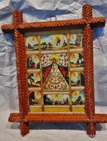 Antik szentkép litográfia - Vicenzai / Monte Berico-i Madonna Tramp Art keretben