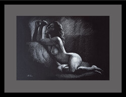 Boros Attila: Álmodozó - kerettel 33x43 cm - alkotás: 20x30cm - BA26/831