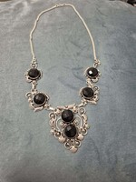 Hangsúlyos Vintage Ezüst Nyakék / Collier Fekete Ónix Kövekkel – 925, 54g