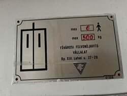 Retro fém lift tábla / Fővárosi Felvonójavító Vállalat adattábla
