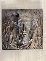 Modernista bronz Krisztus-dombormű / faliplasztika – 30×30 cm, 5,5 kg