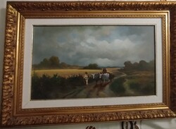 Czinege Zsolt festmény Vihar előtt, olaj/vásznon 45x27-es méretű . Gyönyörű aranyozott hibátlan kere