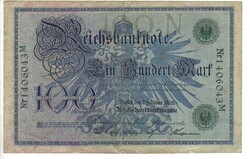 100 márka 1908 zöld sorszám Németország 1.