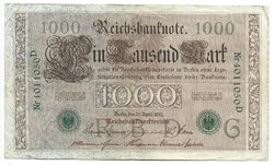 1000 márka 1910 zöld 7 jegyű sorszám Németország 1.