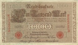1000 márka 1910 piros sorszám Németország 1.