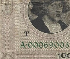 100000 márka 1923 birodalmi nyomtatás 1 db 8 jegyű sorszám "T"-vel Németország Ritka