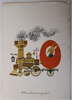 Képeslap, Húsvéti üdvözlő, Grafika: Boór Vera 1976 (K4)
