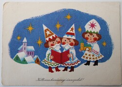 Képeslap,Karácsonyi üdvözlő, Grafika: Boór Vera 1976 (K4)