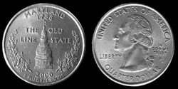 E 1713 USA ¼ Dollar 2000 P "Washington Quarter" Maryland