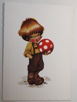 Képeslap, Gyerek labdával,  Grafika: Füzesi Zsuzsa (K4)