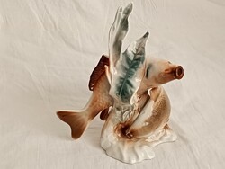 Porcelán figura hal halak pontyok 17x13x20cm vintage