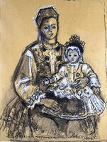 Mattioni Eszter (1902 - 1993) MOTHER WITH VEIL FOLK COSTUME