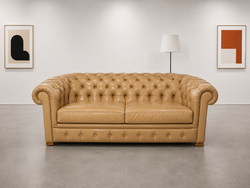 Hollóházi Leather Chesterfield Sofa – Original English Design, 2 Available