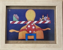 Ef Zámbó István: Város pöttyös labdával – Jelzett, sorszámozott vászonnyomat (17/50)