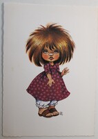 Képeslap, Kócos Kislány,  Grafika: Füzesi Zsuzsa (K4)