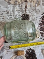 Üveg boroshordó réz csappal + üveg borlopó (kóstolópipa)