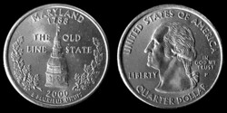 E 1710 USA ¼ Dollar 2000 P "Washington Quarter" Maryland