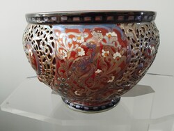 ZSOLNAY EOZIN TÖBB TŰZŰ Áttört kaspó fácánnal /2 1 cm/