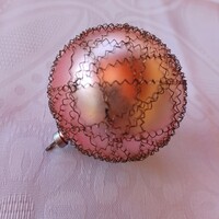 Régi karácsonyfadísz- dróttal körbefont üveg gömb- ritka, gyűjtői!  Vintage