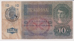 Osztrák-Magyar  10 korona 1915 olvasható román felülbélyegzéssel  F