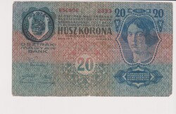 Osztrák-Magyar  20 korona 1913  olvasható román felülbélyegzéssel  VF