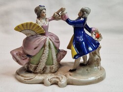 Régi német porcelán táncoló fiatal barokk pár figura hibátlan állapotban 9,5 cm. magas