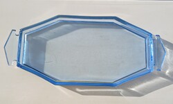 Régi, szögletes, kék (Art deco?) üvegtálca