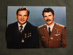 Postcard, Soviet-Hungarian joint space flight, Bertalan Farkas, cosmonaut Valerij Kubaszov, 1980-