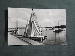Képeslap,Balatonfüred,móló,kikötő,vitorlás hajó,1961-