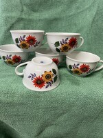 Retró Zsolnay porcelán csésze készlet – 6 db hibátlan darab (Dália / Napraforgó minta)
