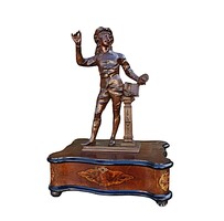Vintage carved wood sculpture with inlay and box base