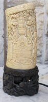 Antik keleti Csont làmpa faragott  talp nélkül ecsettartó ! Sàrkàny , Buddha téma