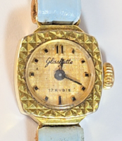 Miniatűr vintage GUB / Glashütte aranyozott női ékszeróra / karóra.