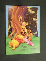 Képeslap,Walt Disney,rajzfilm,mesefigura,Micimackó és barátai,Malacka,Tigris,Füles , 2000-