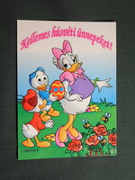 Képeslap,Walt Disney,rajzfilm,mesefigura,Donald kacsa,Daisy kacsa és iki,Viki és Niki,húsvét, 1990-