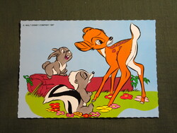 Képeslap,Walt Disney,rajzfilm,mesefigura,Bambi,Kis virág a görény és Pan-Pan a nyúl, 1987-