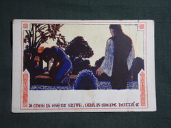 Képeslap,Fáy Aladár tanár grafika,rajz,Arany János,Toldi,VII. ének,1930-