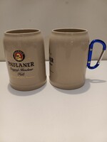 2 pcs. Paulaner Ceramic Beer Mug with Aluminum Carabiner Handle