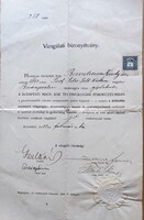A Bp-i Magy. Kir.Technológiai Iparmúzeum Vizsgálati bizomyítvány 1911.
