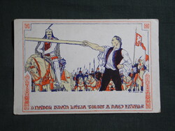 Képeslap,Fáy Aladár tanár grafika,rajz,Arany János,Toldi, I. ének,1930-